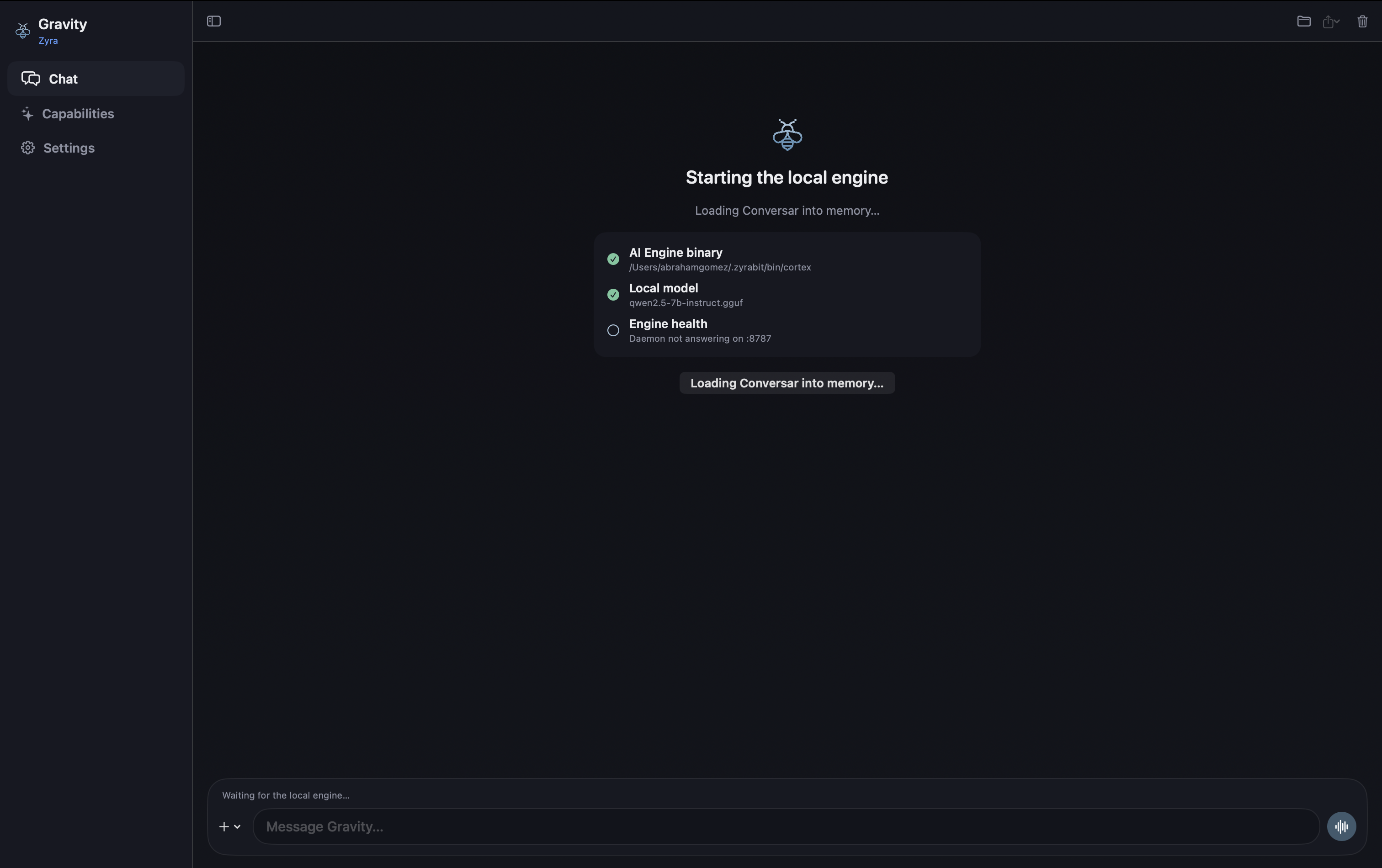 Gravity engine loading into local memory